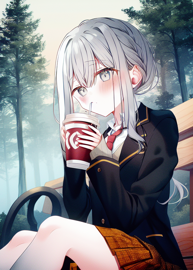 01779-1905962175-1girl, solo, disposable cup, pleated skirt, park bench, sitting, drinking straw, bangs, sleeves past wrists, black socks, plaid.png